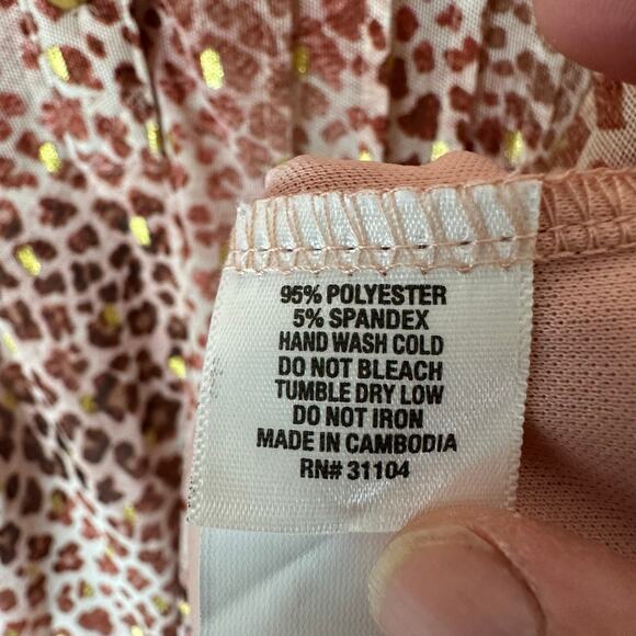 Kim Rogers blouse pink gold animal print bohemian roll tap sleeve plus size ￼ - Picture 4 of 7